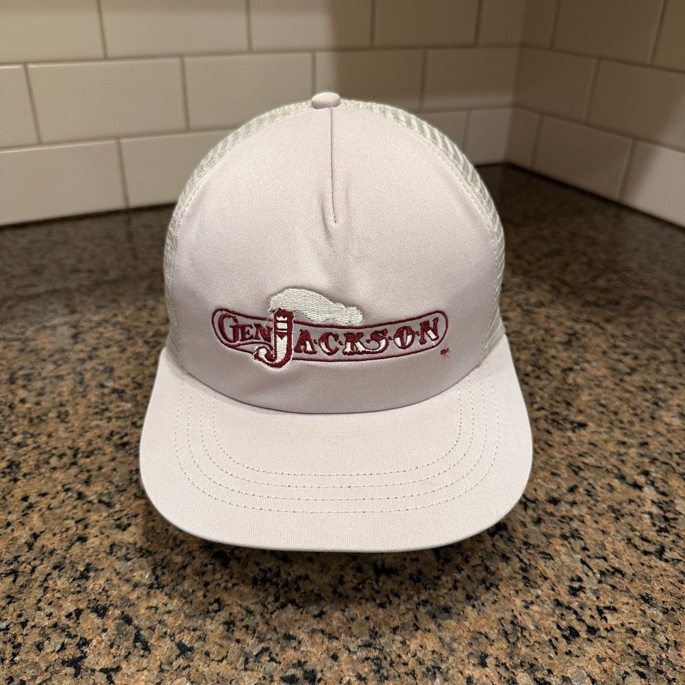 Vtg California Headwear GEN JACKSON Trucker Hat Adjustable Snapback Beige